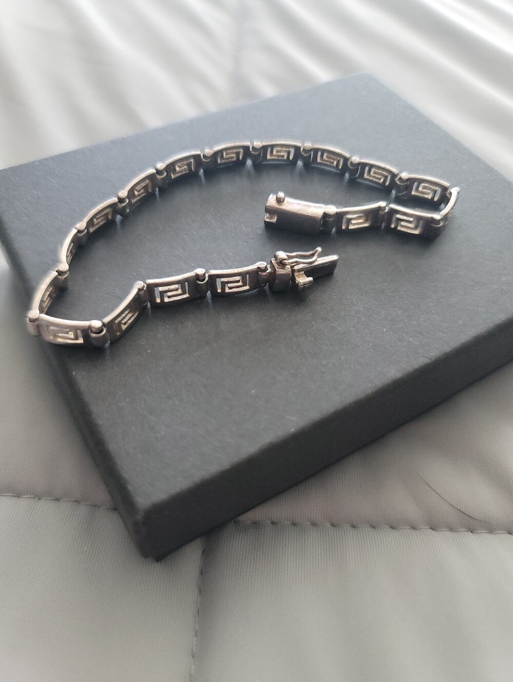 ⭐ Vintage Italian .925 Sterling Silver Greek Key Bracelet – Classic Meander